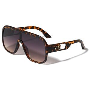 Women Sunglasses Fashion Designer Oversized Tortoise Frame Brown Lens Shield New